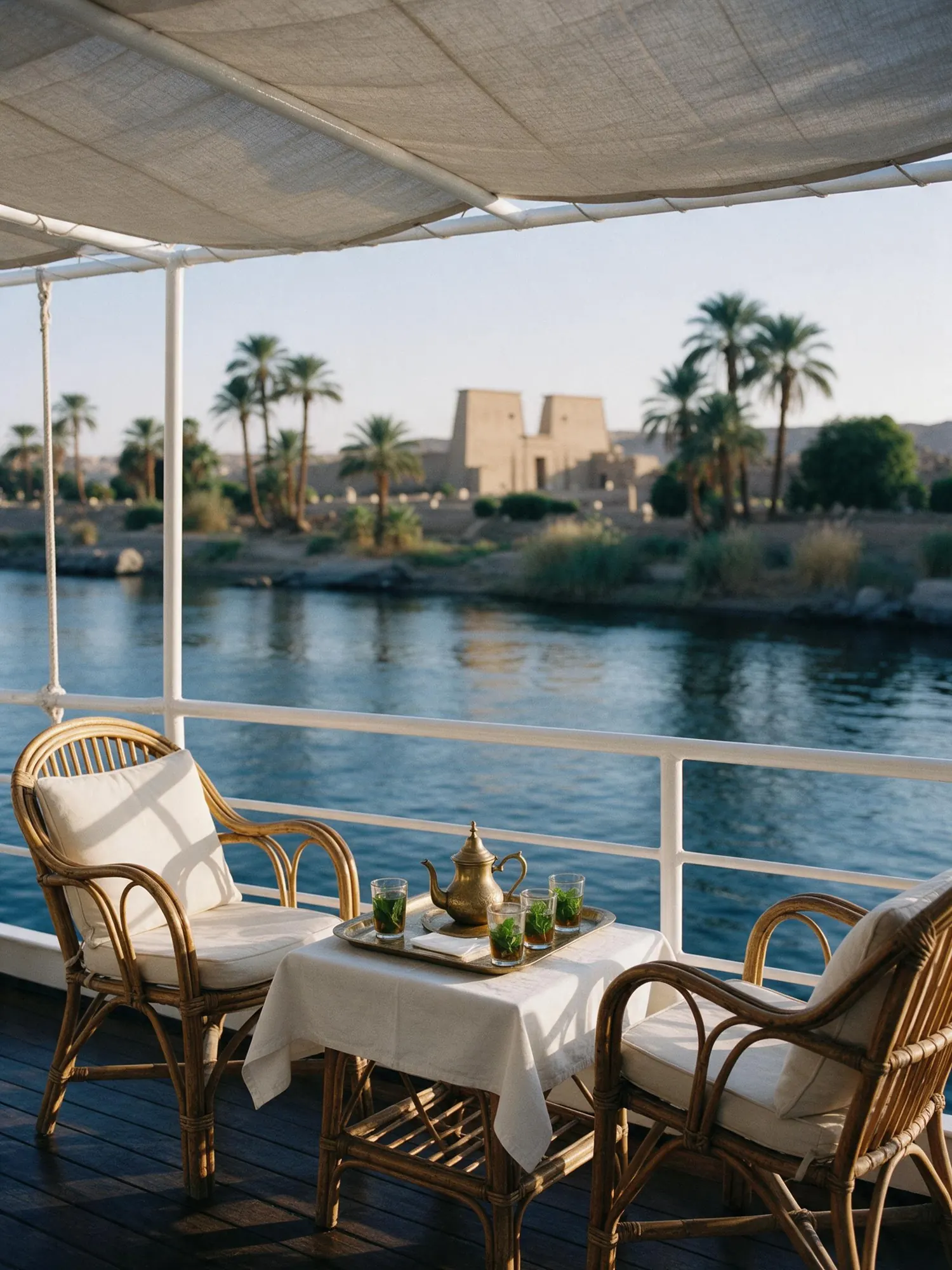 Mint tea on the deck of a Nile cruise boat