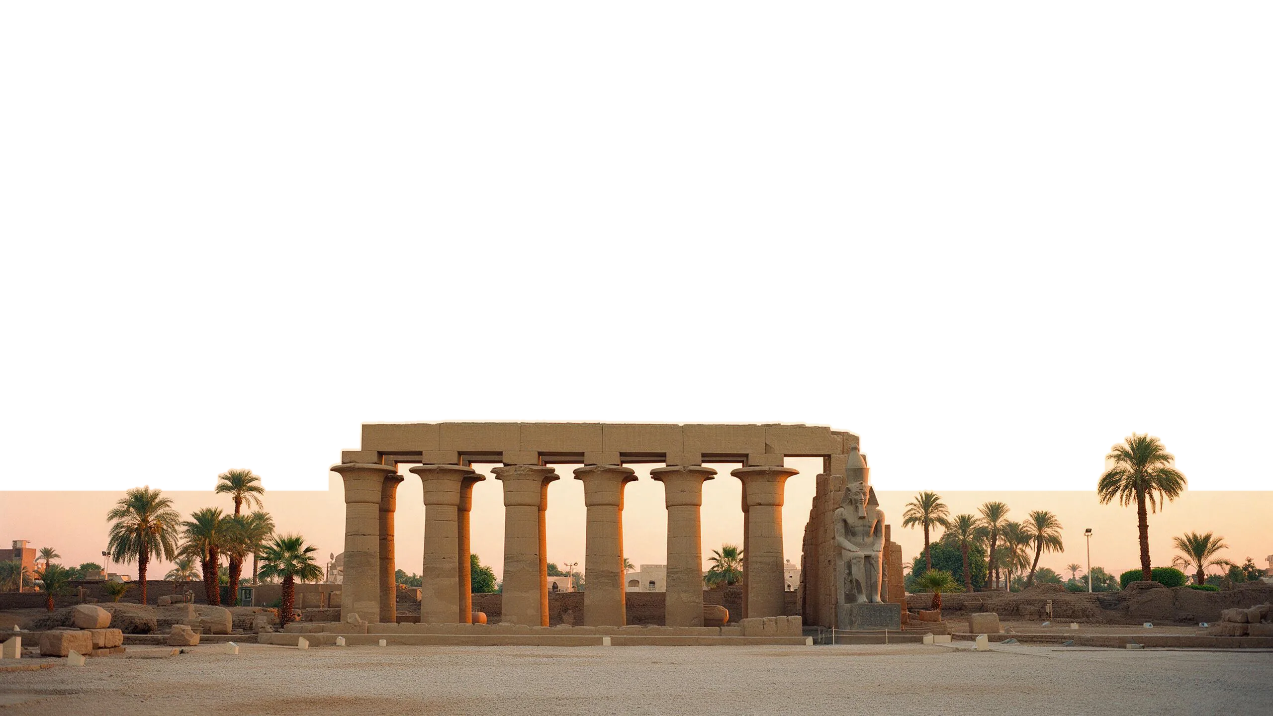 The colonnade of Luxor Temple at sunrise